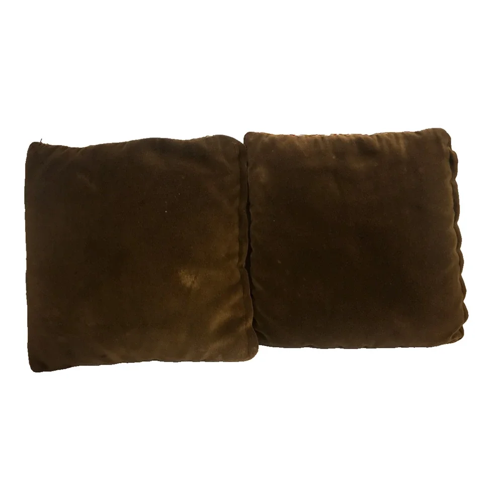Set of 2 VTG Avocado Velvet Pillows Tapestry Floral 1960s Cottagecore 12 x 12